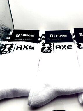 AXE Official FIFA License Socks White+ Black Size 6 To 12 Lot Of THREE Pairs